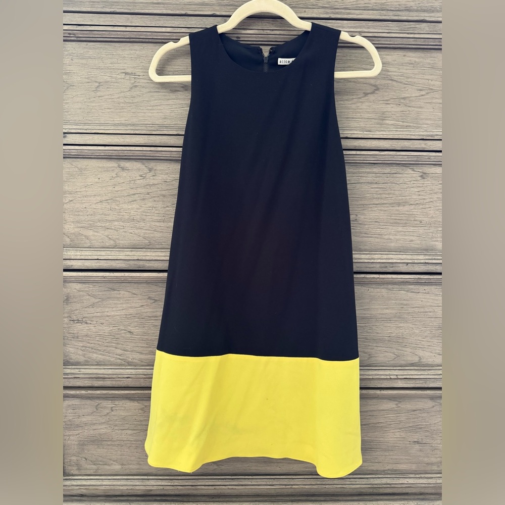 Alice + Olivia Dorma Dress Black Lemon Yellow Sleeveless Sheath Mini LBD